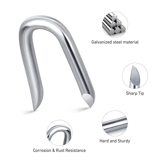 1 Inch Fence Staples for Wire Fencing, 280PCS U-Shaped Nails, Hot Dipped Galvanized,Double Pointed (Diameter 0.09 Inch)