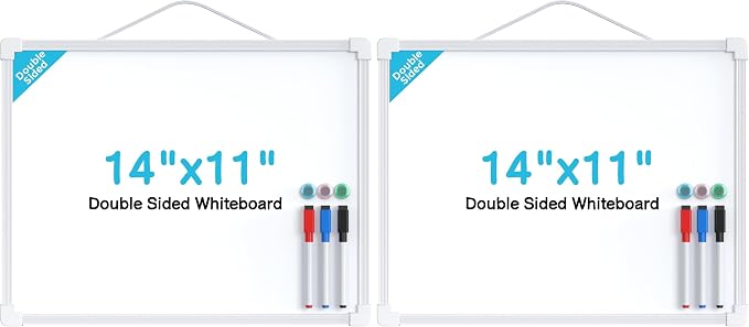 MaxGear Small Dry Erase Board, 14"x11" Double Sided Whiteboard, White Frame (Pack of 2)