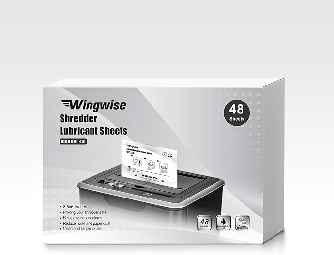 48-Pack Shredder Lubricant Sheets, 8.5 x 6 Inches, Sharpens Blades & Extends Shredder Life, Mess-Free Maintenance for Heavy-Duty Use