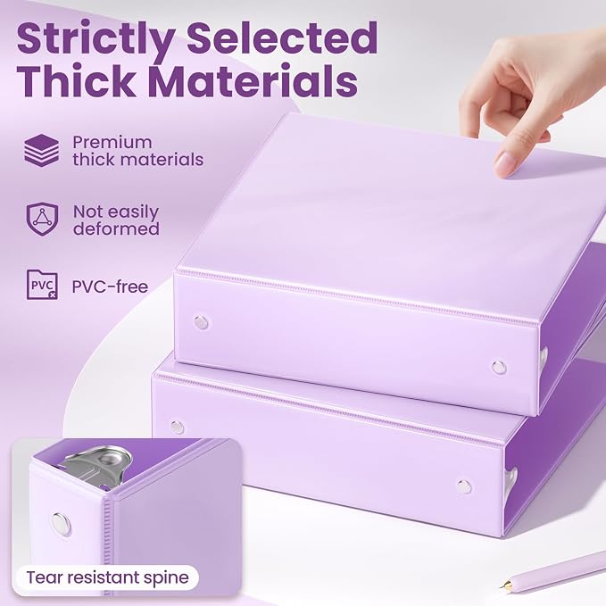 SUNEE 3 Ring Binder 2 Inch 2 Pack, Clear View Binder Three Ring PVC-Free (Fit 8.5x11 Inches) for School or Office Supplies, Purple