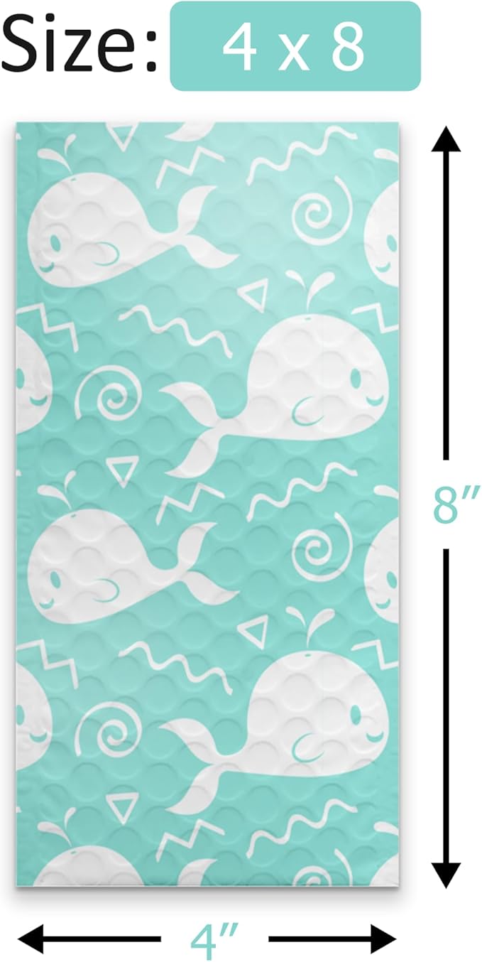 4x8 (20pcs) Blue Whales Designer Self Seal Poly Bubble Mailers Shipping Envelopes Padded Bags