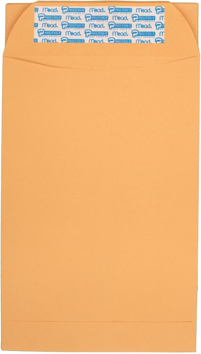 Mead Envelopes, Letter Size, 6" x 9", Press-It Seal-It Self Adhesive Closure, Brown Kraft All-Purpose 24-lb Paper Mailing Envelopes, 30 Count (76084) (Pack of 12)