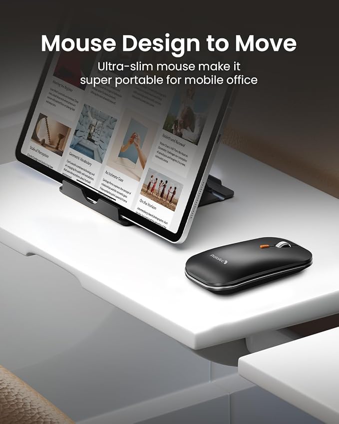 ProtoArc XKM01 Full-Size Foldable Keyboard Mouse Combo for Travel - Black | 105-key keyboard, slim mouse, hard case and phone stand; 3-device Bluetooth & 2.4G switching, for travel office use