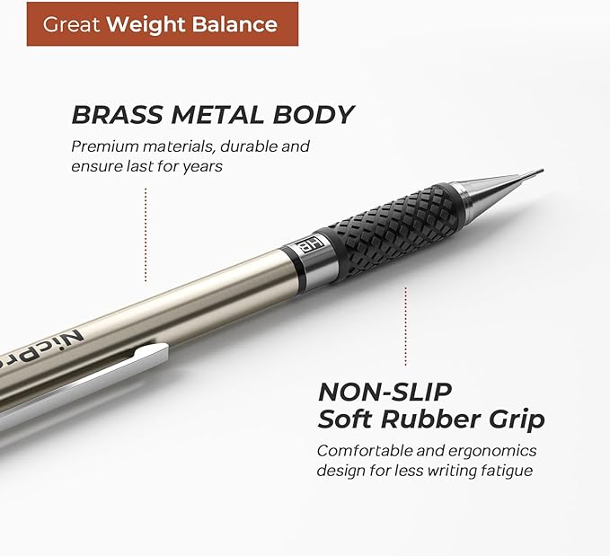 Nicpro 6PCS Art Mechanical Pencil Set, 3PCS Metal Drawing Pencil 0.5 mm & 0.7 mm & 0.9 mm & 3PCS 2mm Graphite Lead Pencil (4B 2B HB 2H) For Student Artist Writing, Sketching Drafting
