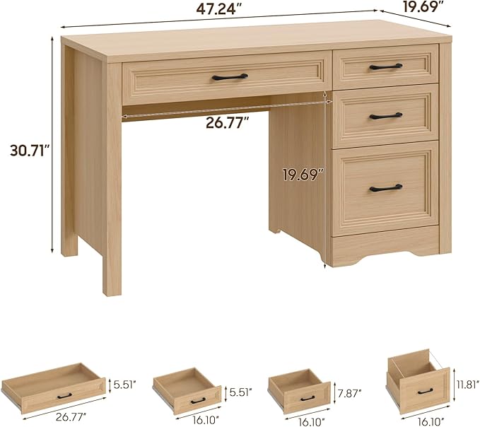 Vabches Farmhouse Executive Desk with Storage and Ample File Drawer, Rustic Large Home Writing Desk for Bedroom, Natural
