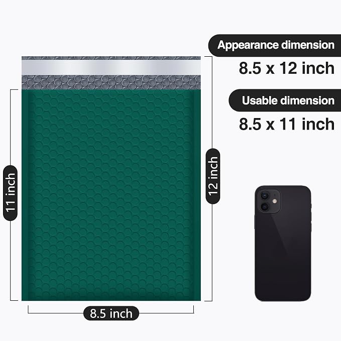 UCGOU Bubble Mailers 8.5x12" 40 Pack Usable Size 8.5x11" Green Shipping Bag | Waterproof Self Seal Adhesive Medium Padded Envelopes for Small Business Bulk Bubble Wrap Mailers for Mailing Jewelry Makeup