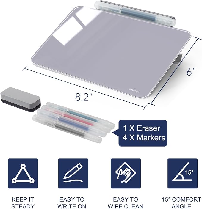 Small Desktop Glass Dry-Erase Whiteboard - 8 X 6 Inches Tabletop Easel Whiteboard with Stand, Desk Board Buddy for Artist, Teacher and Student