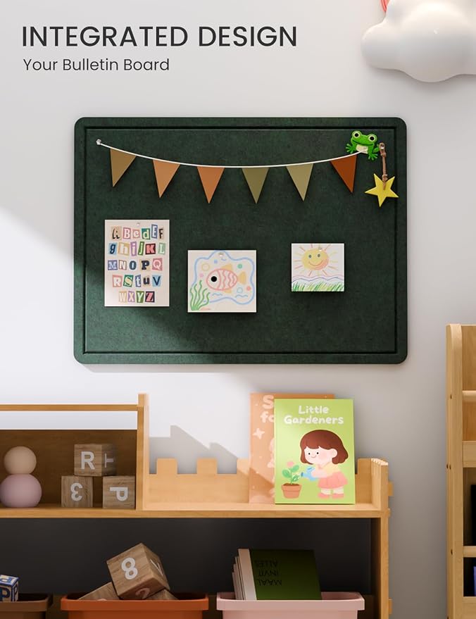 Fluxynara 23.6" x 17.1" Bulletin Board, Pine Green | Cork Board Alternative with 12 Removable Adhesive Tabs, Foldable Felt Pin Board for Home, Office, Classroom & Dorm