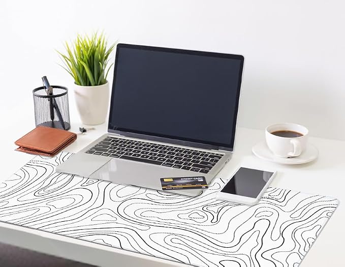 White Topographic Mouse Pad XXL - Extended Gaming Mousepad, Large Non-Slip Desk Mat for Keyboard and Mouse