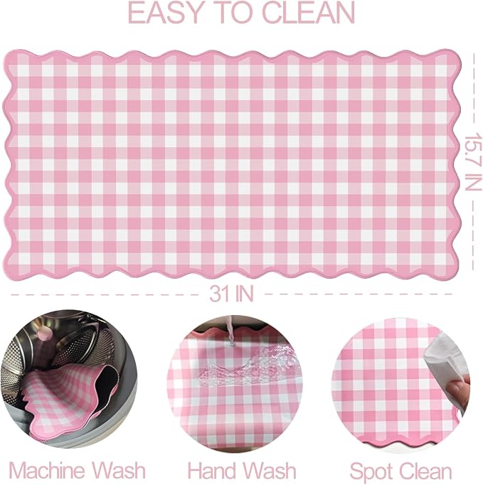 Scalloped‌ Pink Checkered Gingham Desk Mat Cute Pastel Large Mouse Pad Kawaii Cottagecore ‌Vintage‌ Girly Laptop Keyboard Computer Mat Pad Aesthetic Cozy Office Desk Decor for Women