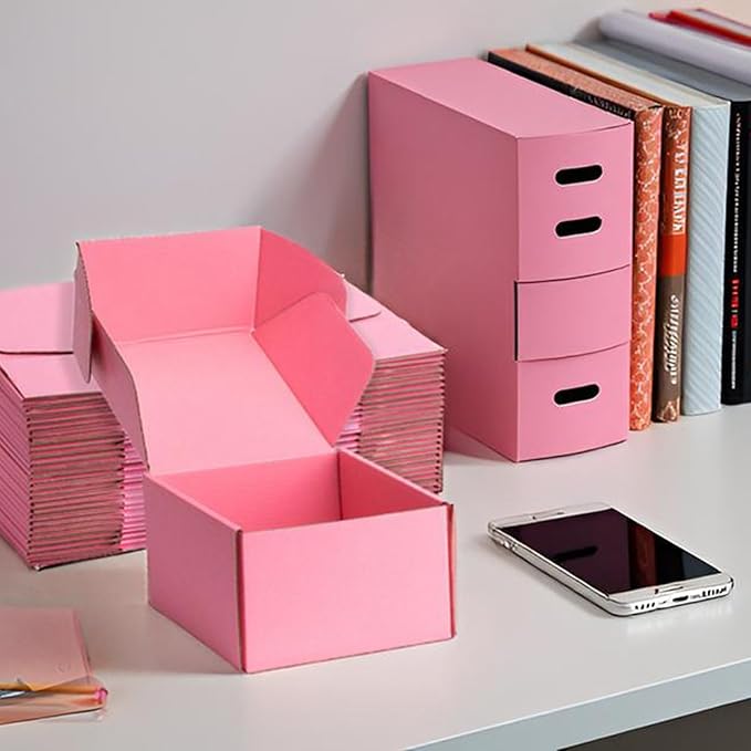Small Shipping Boxes 6x6x4 Inches – Pink Corrugated Cardboard Boxes (20-Pack) for Mailing, Packing, Small Business & Gift Packaging - Recyclable & Sturdy