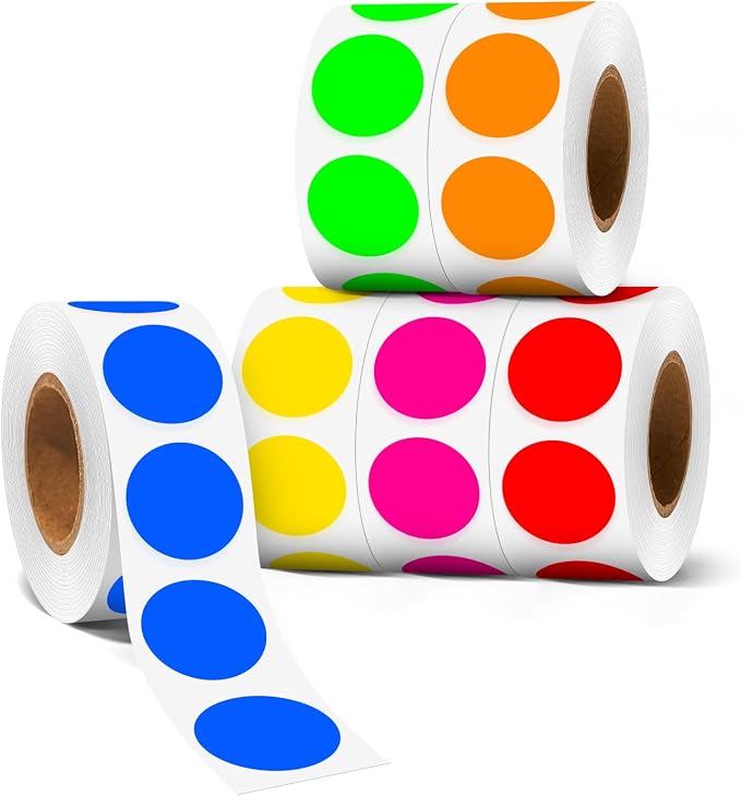 3/4 Inch Color Coding Label Stickers,3000PCS Circle Inventory Sticky Dots Sticker(6 Colors)