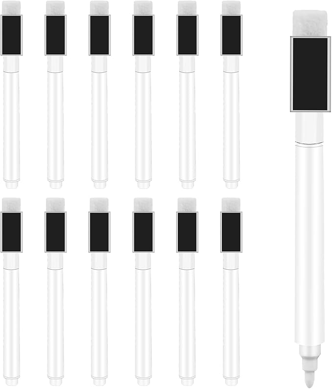 Mozeat Lens 12 Pcs Dry Erase Marker Magnetic White Fine Tip Magnetic Markers Whiteboard Markers with Eraser Marker for White Board Mini Dry erase Markers Dry Erase Pens for Office Home Black