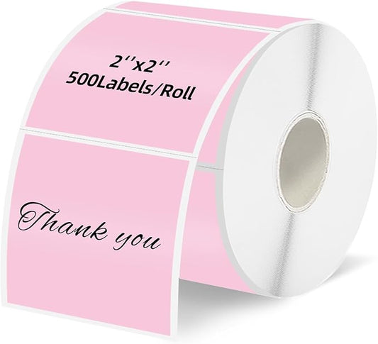 Starboling 2"x2"Square Thermal Labels,Self-Adhesive Thermal Sticker Printer Labels for Small Business,Address,Color Coding（Pink）