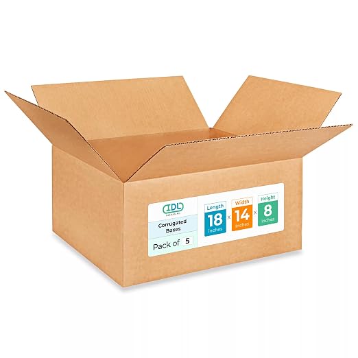Medium Shipping & Moving Boxes 18 x 14 x 8 inches (5-Pack) - Extra Strength 200 lb vs Regular - Corrugated Durable Boxes for Packaging - Cardboard Moving Box - Corrugated Box by IDL Packaging | Extra Strength 200 lb vs Regular - Corrugated Durable Boxe...
