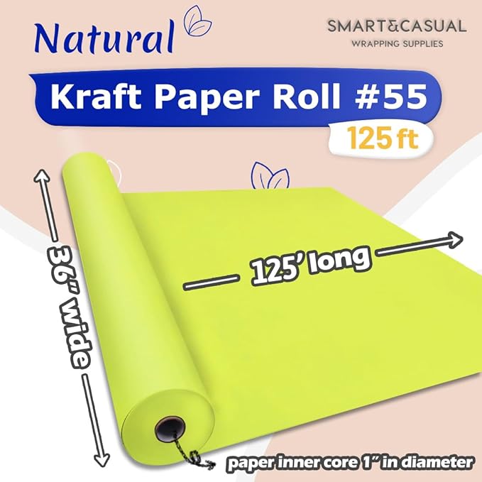SMART&CASUAL 36" x 1,500" (125') Navy Blue Kraft Craft Paper Roll for Gift Wrapping Bulletin Board Bouquet Flower Kids Art Packing Parcel Table Covering 80GSM 55LB (Neon Green, 36" x 125')