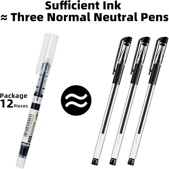 12 Pieces Rolling Ball Pens, Quick Dry Ink 0.5 mm Extra Fine Point Pens Liquid Ink Pen Rollerball Pens Black