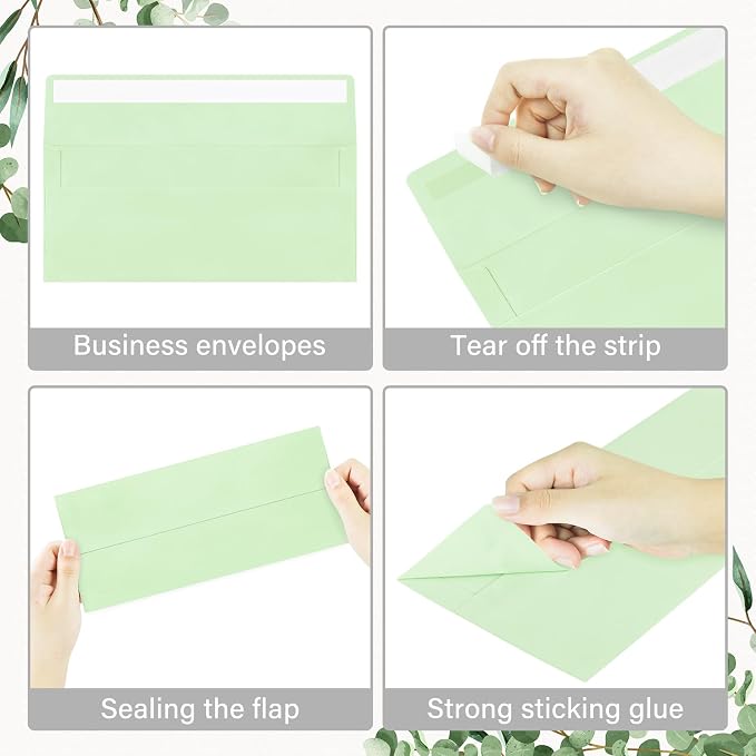50 Pack #10 Light Green Envelopes Letter Size Self Seal Business Envelopes | Security Mailing Envelopes, 4 1/8 x 9 1/2 Inches
