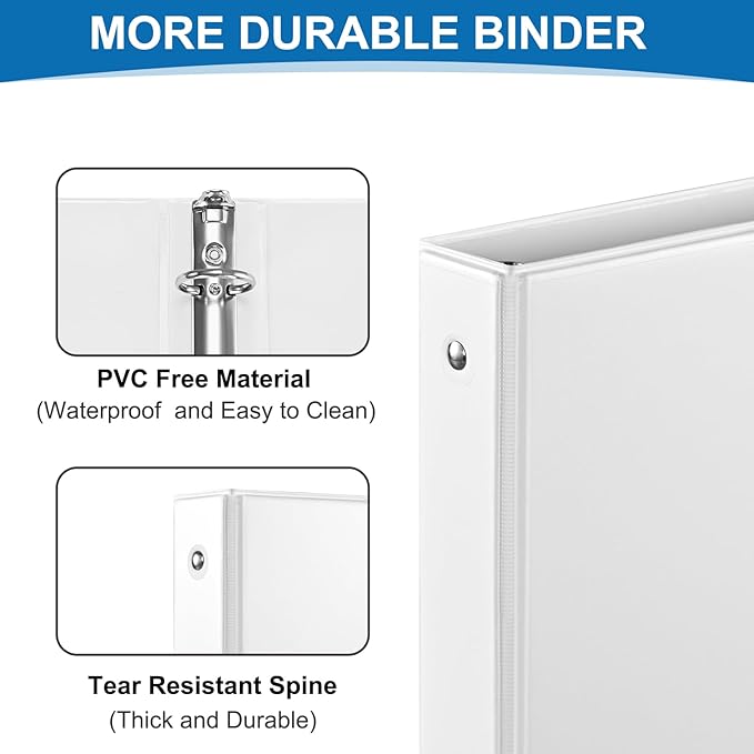 Durable 3 Ring Binders 1 Inch 36 Pack Bulk, Clear View Binders Bulk Three Ring Binders PVC Free, Fit for 8.5x11 inches for School or Office Supplie(White
