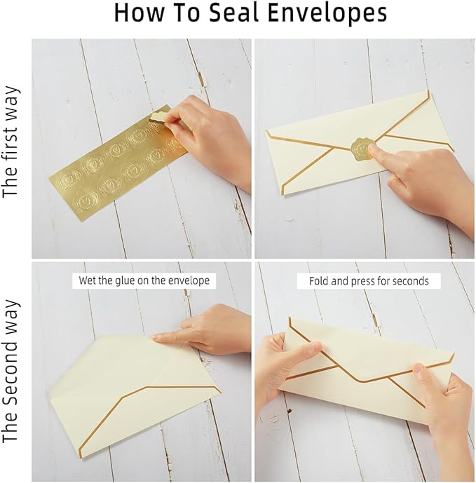 50 Pack #10 Business Envelopes with Gold Border, Self Seal Standard Envelopes with Gold Stickers for Office, Checks, Letter Mailing, Invoices, 4 1/8 x 9 1/2 Inches (Cream Color)