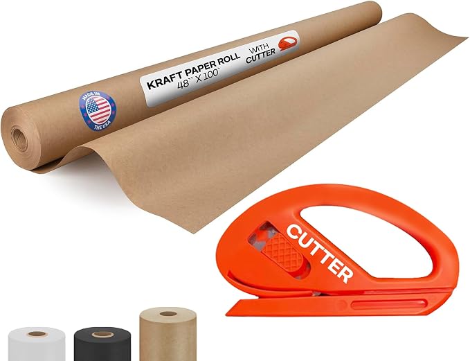 Brown Paper Roll 48" x 1200" (100 feet) with Cutter - USA-Made | Wrapping Kraft Paper for Packing, Moving, Shipping & Crafts/Arts - 100% Recyclable Natural Craft Material by IDL Packaging