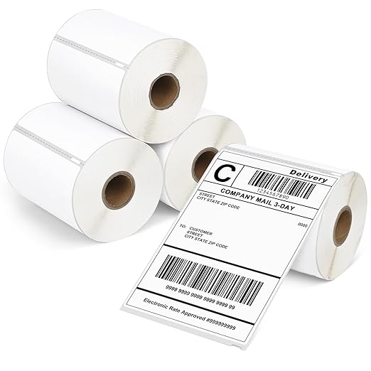 L LIKED 880 PCS 4"x 6" Direct Thermal Labels White Perforated Shipping Label, 220 Labels/Roll,Strong Adhesive, Compatible with DYMO 4XL 1744907,Zebra, Rollo, Jadens, Nelko,4 Rolls