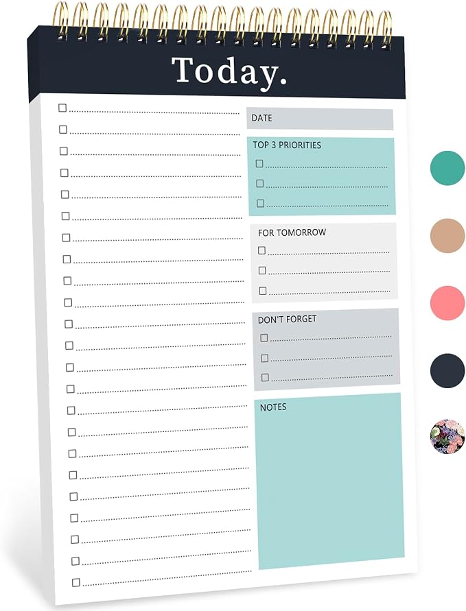 To Do List Notepad - Undated Daily Planner for Work and Goal Achievement | 52 Sheets, Large Writing Space, Ideal for Home, Office & School, Perfect for Daily Planning & Staying Organized, Black Grey