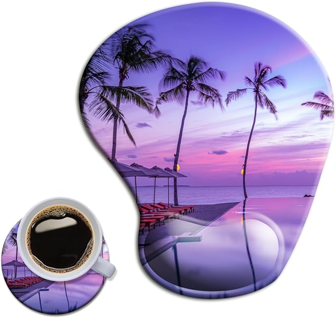 HOPONY Ergonomic Mouse Pad with Wrist Support Gel Mouse Pad with Wrist Rest, Comfortable Computer Pad for Laptop, Pain Relief Mousepad with Non-Slip Rubber Base, 9 x 10 in,Palms Beach