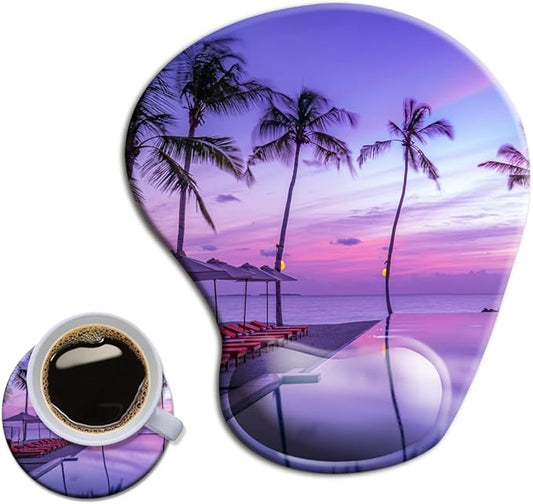 HOPONY Ergonomic Mouse Pad with Wrist Support Gel Mouse Pad with Wrist Rest, Comfortable Computer Pad for Laptop, Pain Relief Mousepad with Non-Slip Rubber Base, 9 x 10 in,Palms Beach