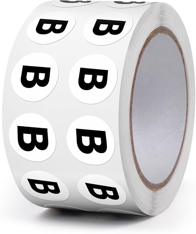 Letter B Stickers 0.5 Inch Vinyl Round Alphabet Label 1000 PCS | Self-Adhesive, Removable, Waterproof, Circle Capital Dots Tags, for Home Office Inventory Classroom