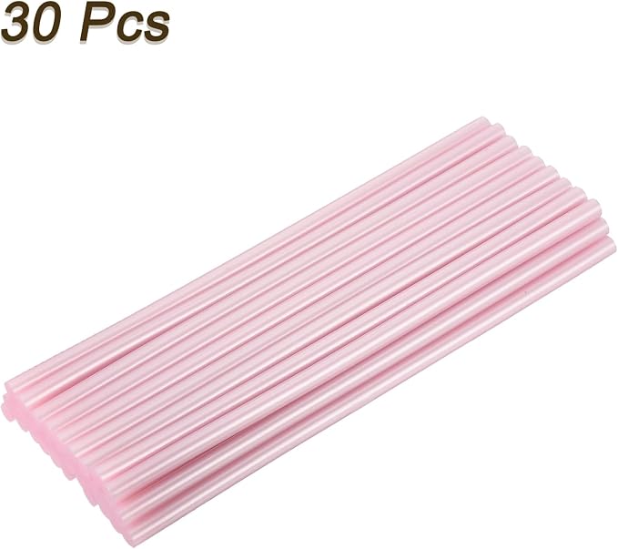 uxcell 30pcs Full Size Hot Glue Gun Sticks 8-inch x 0.27-inch High Sticky Small Hot Glue Sticks for Glue Gun, Metallic Pink