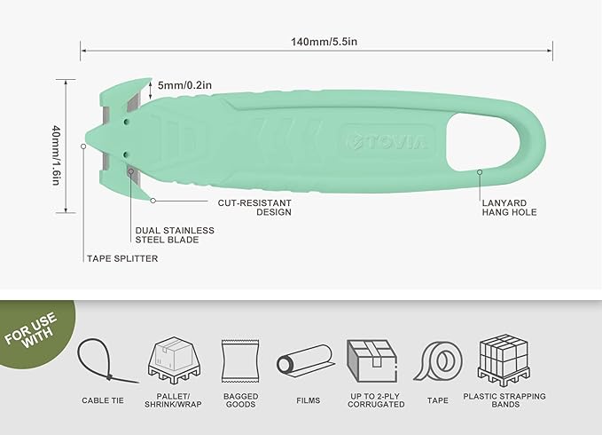 60 Pcs Safety Box Cutter T TOVIA Stainless Steel Concealed Blade Package Opener for Home, Factory, and Office (Assorted Colors)