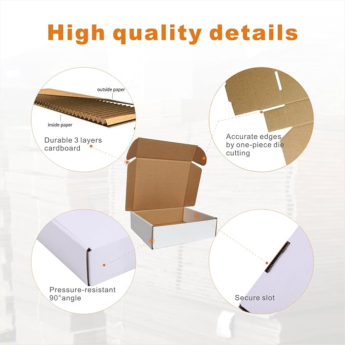 7x6x2'' Small Shipping Boxes 25 Pack, Corrugated Cardboard Mailers for Small Business, White (CM762-25)
