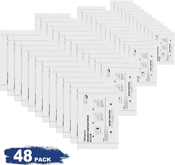 48-Pack Shredder Lubricant Sheets, 8.5 x 6 Inches, Sharpens Blades & Extends Shredder Life, Mess-Free Maintenance for Heavy-Duty Use