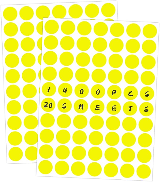 1400 PCS Yellow Circle Dot Stickers 3/4" Round Coding Label | Used for manual labor in kindergartens, garage yard price sales, organizing activity color groups,marking spice bottles