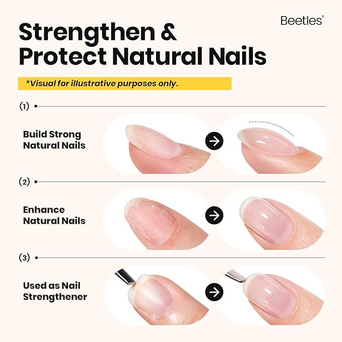 Beetles Builder Gel with Base & Top Coat Gel,3 Pcs Clear Builder Nail Gel,for Nail Strengthening Building Apex Extension for Beginner DIY Salon at Home,UV & LED Lamp Needed