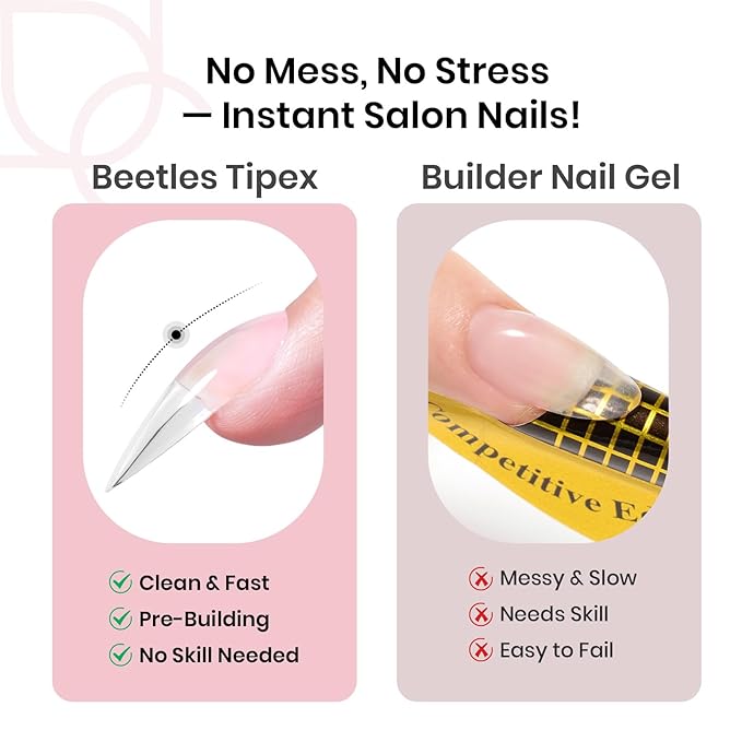 Beetles Tipex Instant Apex Nail Tips, Stiletto Medium, 16 Sizes (00–14), 192pcs, Built-In Apex, No Builder Gel Required, Thicker Strong Acrylic Tips for DIY Nail Extensions