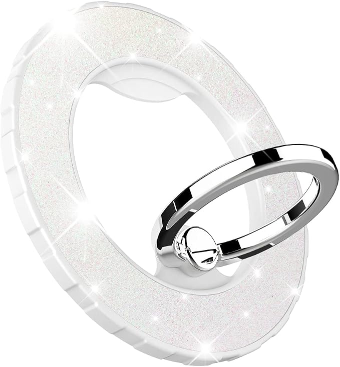 Magnetic Phone Ring Holder for magsafe, Glitter Magnetic Grip Compatible with iPhone 17 16 15 14 13 12 Pro max,Pro,Plus,Mini Mag Safe Accessories,Adjustable Kickstand,White