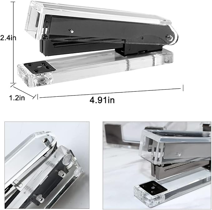 Acrylic Black Tape Dispenser and Desktop Stapler, Includes Staple Remover, Tape, 1000pcs Staples - Cute Office Stapler Set for Modern Design Desk Accessory Kit