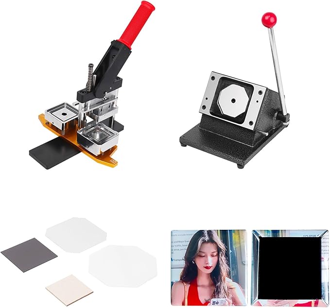 2x2in Square Fridge Magnets Badge Maker Machine DIY Photo Refrigerator Sticker Magnet Press Machine+Paper Cutter+100pcs Materials