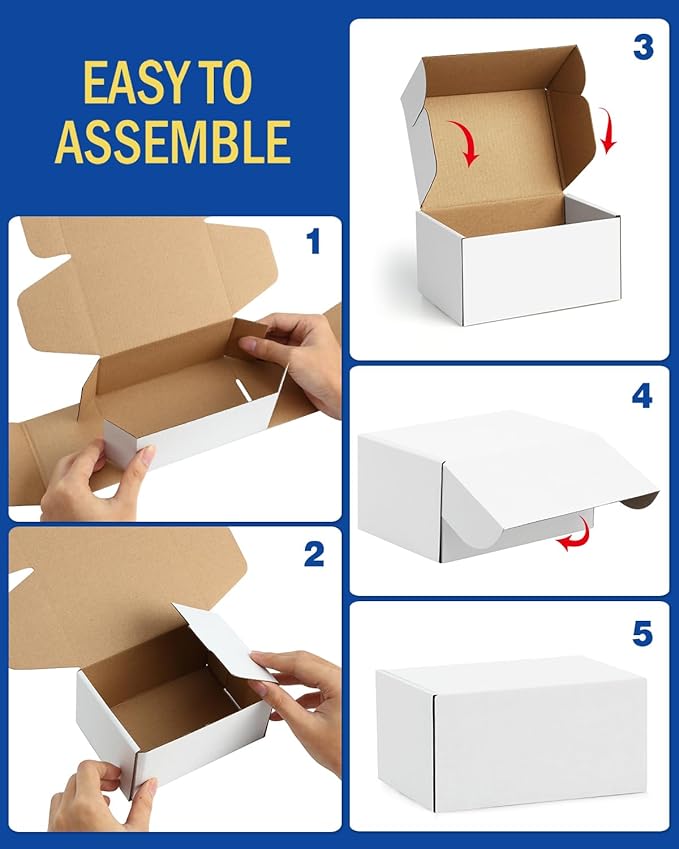Assorted-Sizes-Shipping-Boxes-45-Pack: 4x4x2 & 6x4x3 & 7x5x2 Small-Shipping-Boxes-Mailers, White Corrugated-Cardboard-Boxes-for-Packing-Small-Business Mailing