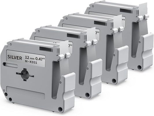 Labelife M-931 Label Tape Replace for Brother P Touch M Tape Silver 12mm | M-931s -M931 M-K931 12mm 0.47 Label Maker Refills Compatible with Brother Ptouch PT-M95 PT-65 PT-90 PT-70 PT-45, 4-Pack