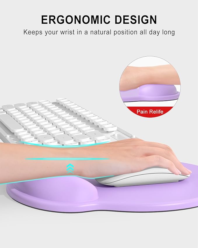 Auhoahsil Ergonomic Mouse Pad with Wrist Rest, Comfortable Silicone Non-Slip Computer Pain Relief Gel Mouse Mat with Wrist Support for Gaming, Work, Office, Women & Men, Cute Pattern, Purple
