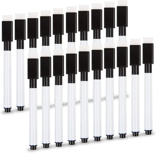 SULOLI 20Pcs Black Magnetic Dry Erase Markers, Small Dry erase Markers Fine Point Tip WhiteBoard Markers for Kids Teachers Office School Supplies