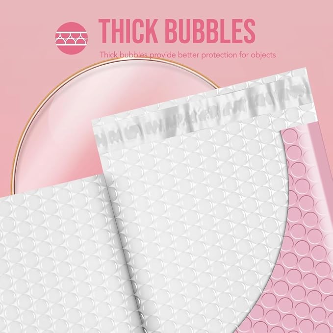Fuxury Bubble Mailer 8.5x12" Padded Envelopes 25 Pack Usable Size 8.5x11" | Self Seal Bubble Envelopes,Waterproof Mailing Envelopes for Books,Clothes, Makeup Supplies, Light Pink #2