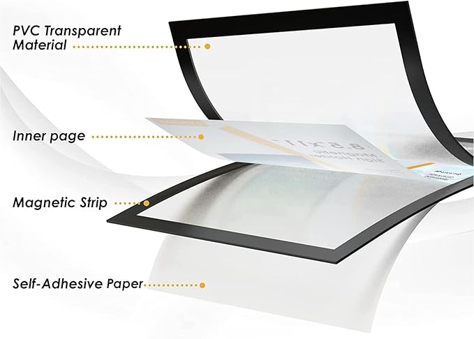 MaxGear Magnetic Sign Holder 8.5 x 11 Wall Mount, Self Adhesive Display Picture Frames with Strong Magnetic Border and Clear PVC, Document Poster Paper Holder for Home Office Store, 3 Pack