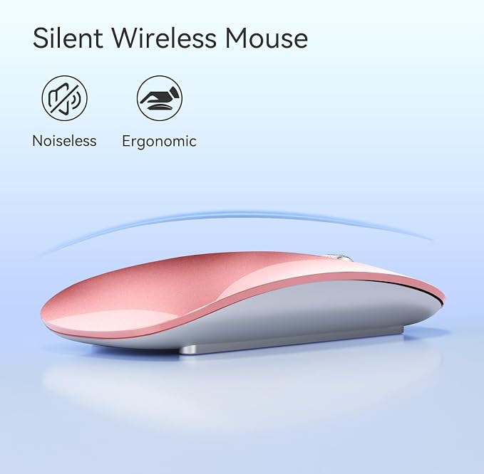 TENMOS M18 Bluetooth Mouse, USB C Rechargeable Wireless Mouse, Rose Gold | Tri-Mode BT5.1/5.0+2.4G, Silent, Portable, Battery Level Visible, USB Receiver,Type C Adapter, for Laptop/Macbook/iPad/PC