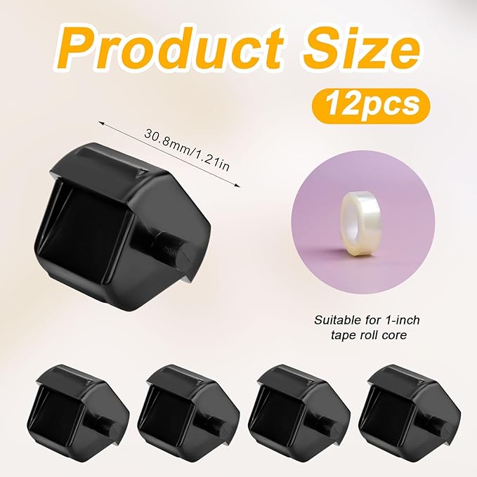 12pcs Tape Dispenser Core, Plastic Tape Dispenser Replacement Core Transparent Tape Dispenser Roll Insert Tape Dispenser Parts for Office Home School Supplies
