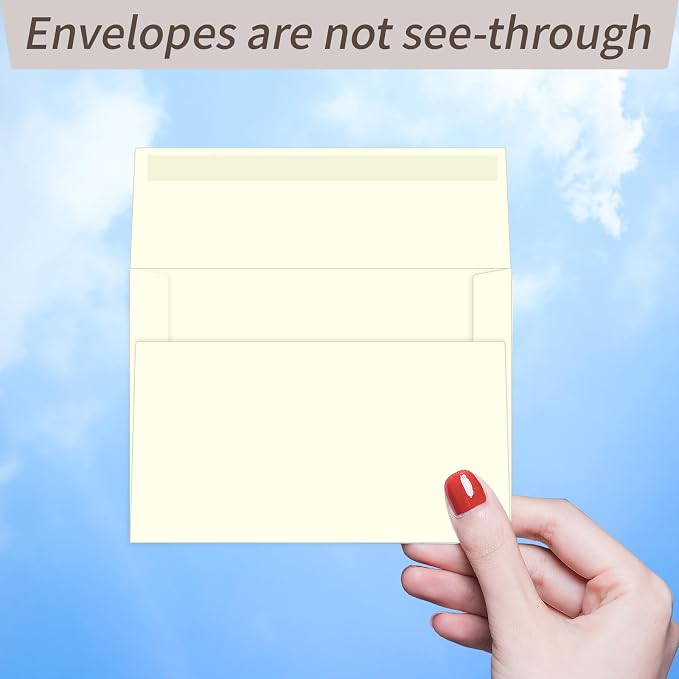 100 Packs Cream 4x6 Envelopes for Invitation Card, A6 Small Envelopes Self Seal for Wedding Birthday Party Baby Shower