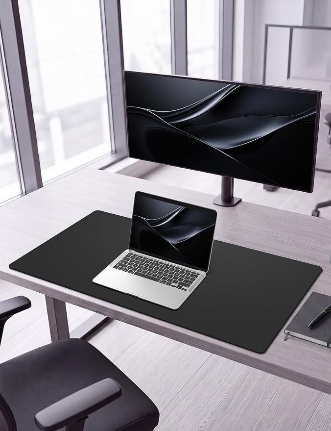 Leather Desk Mat 24" x 17", Non-Slip Waterproof PU Leather Desk Pad Protector, Large Mouse Pad & Writing Mat for Office, Home, Laptop and Keyboard, Black